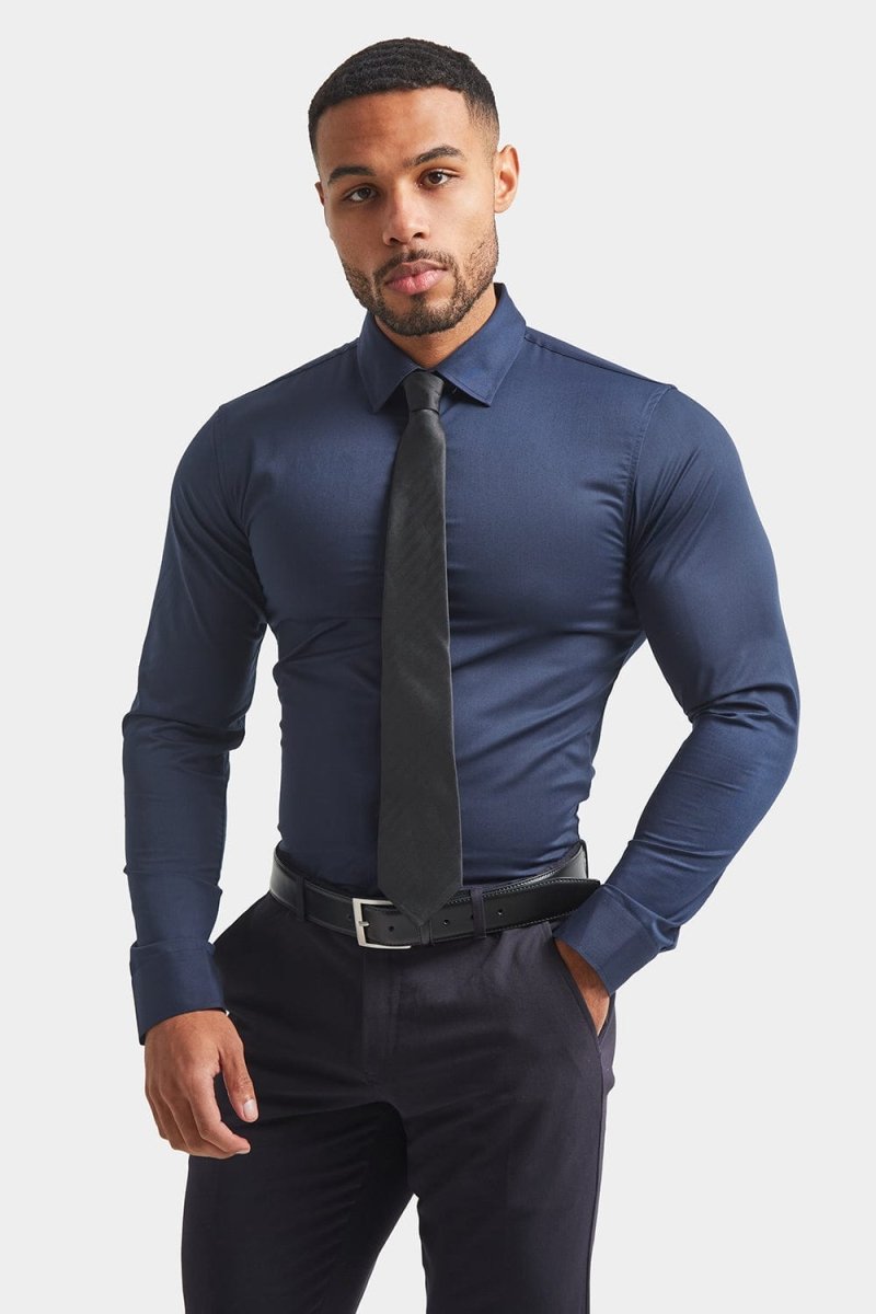 Muscle Fit Dress Shirt in Navy - TAILORED ATHLETE - ROW