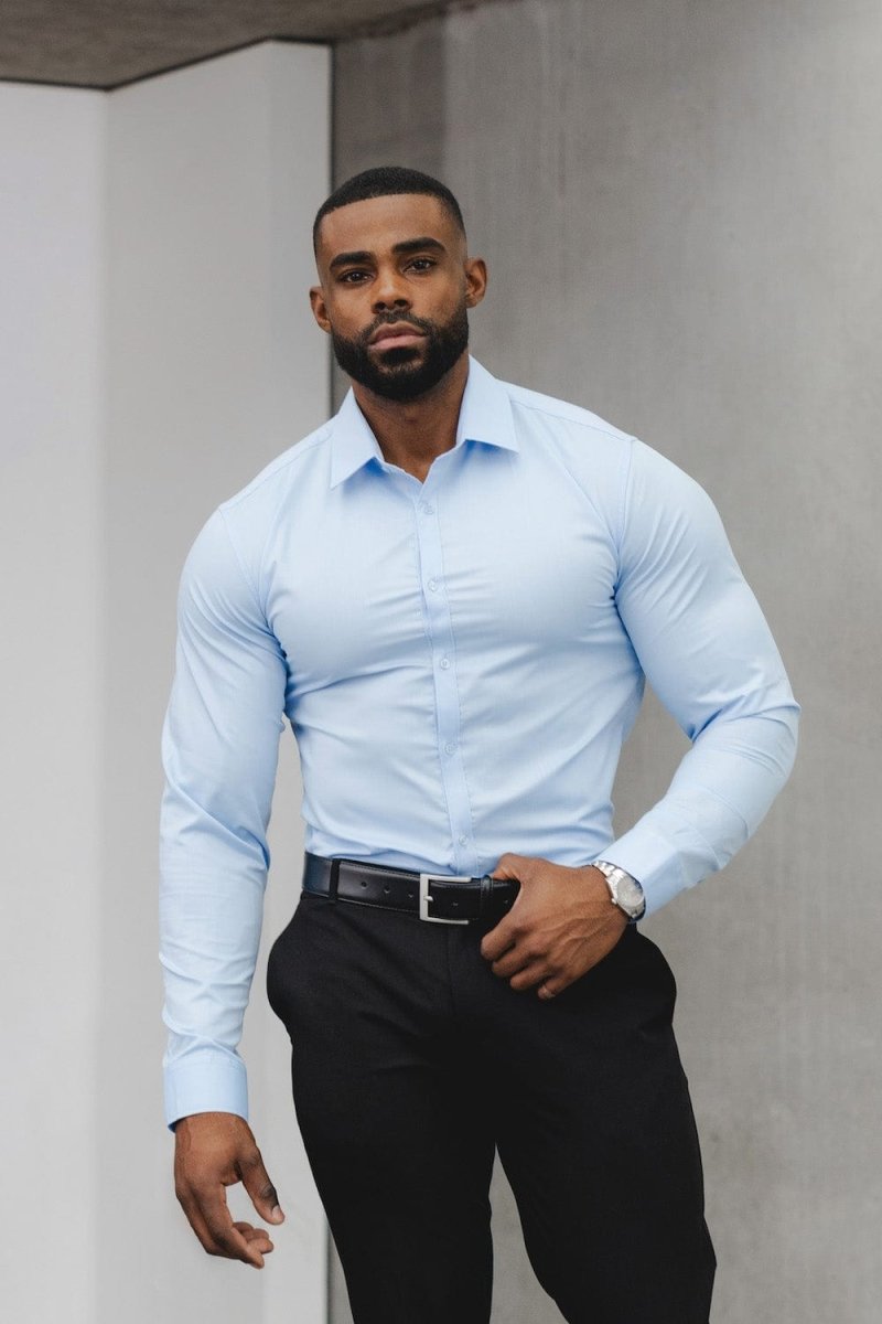 Muscle Fit Dress Shirt in Light Blue - TAILORED ATHLETE - ROW