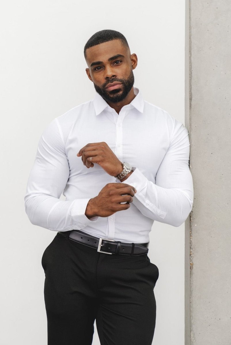 Muscle Fit Dress Shirt in White - TAILORED ATHLETE - ROW