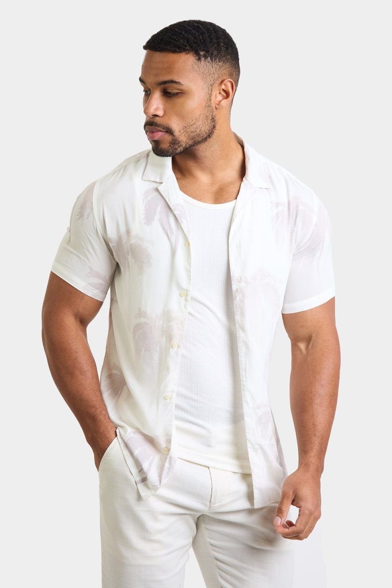 Printed Shirt in Stone Faded Palm - TAILORED ATHLETE - ROW
