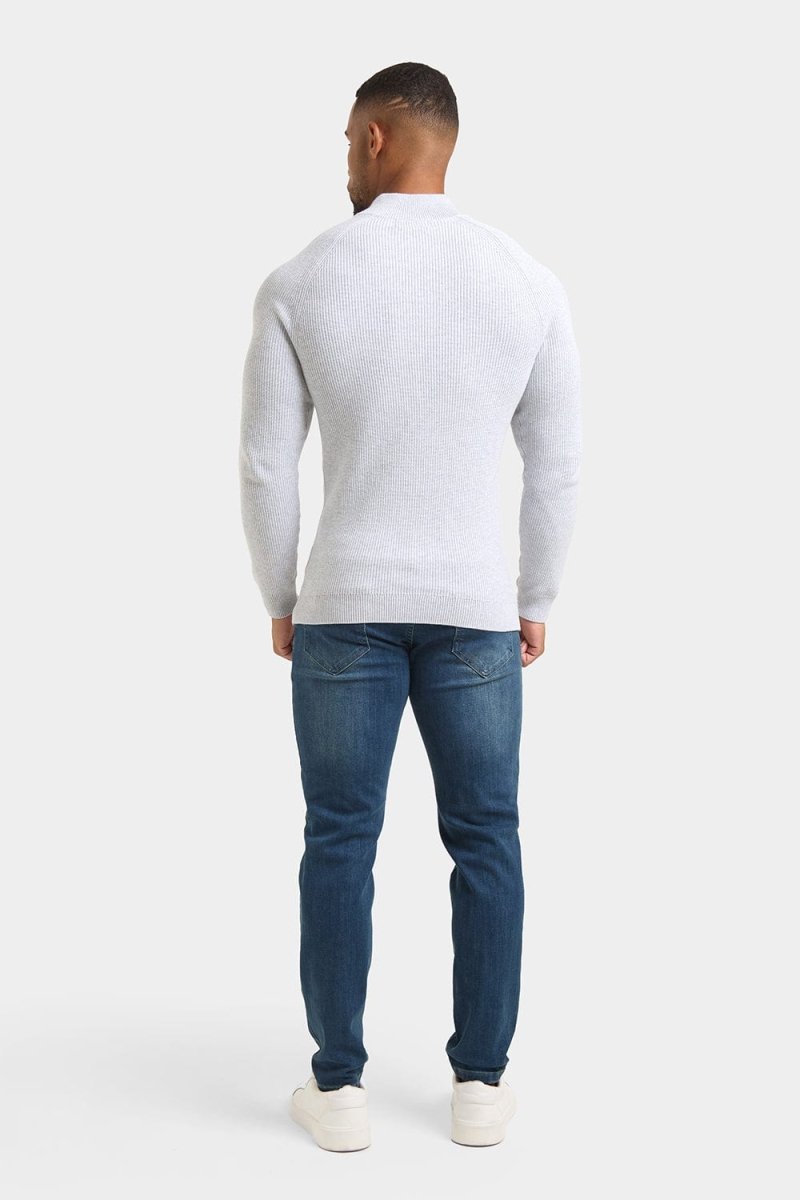 Fisherman Textured Half Zip Neck in Soft Grey Marl - TAILORED ATHLETE - ROW