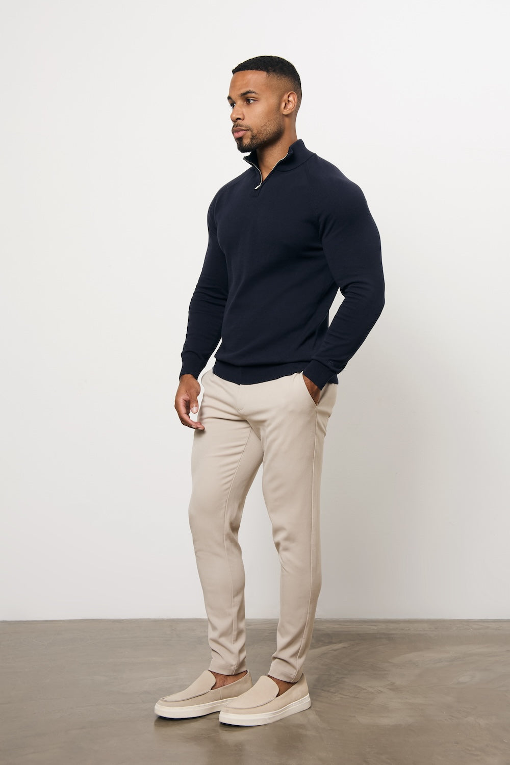 Pure Cotton Knitted Half Zip Neck Jumper in Navy