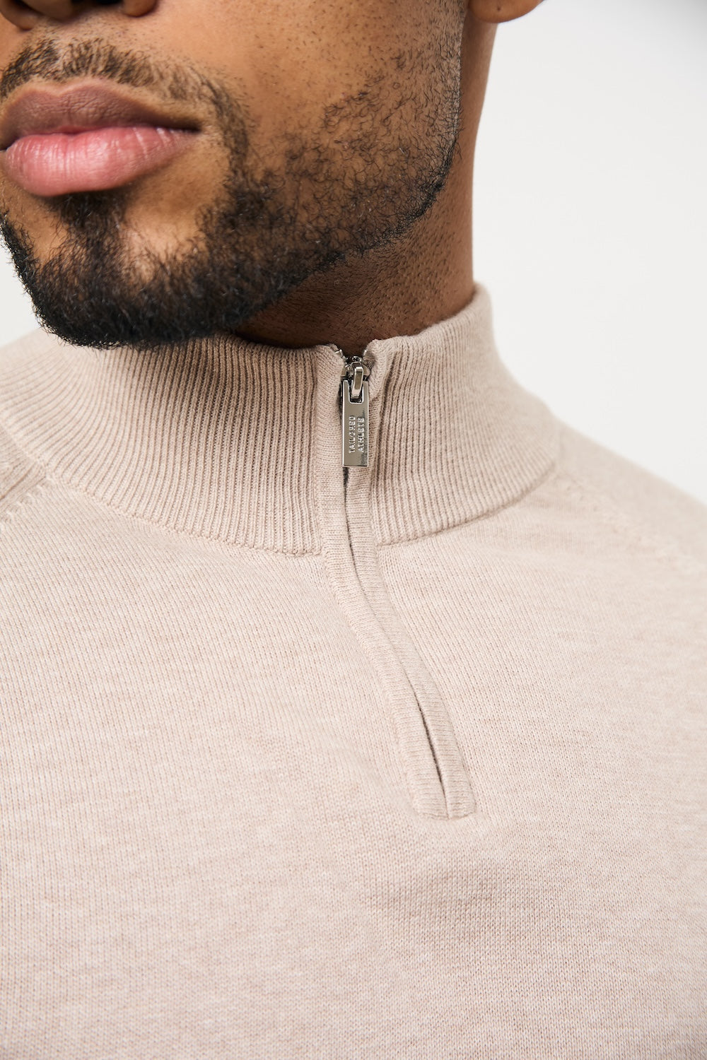 Pure Cotton Knitted Half Zip Neck Jumper in Neutral Marl