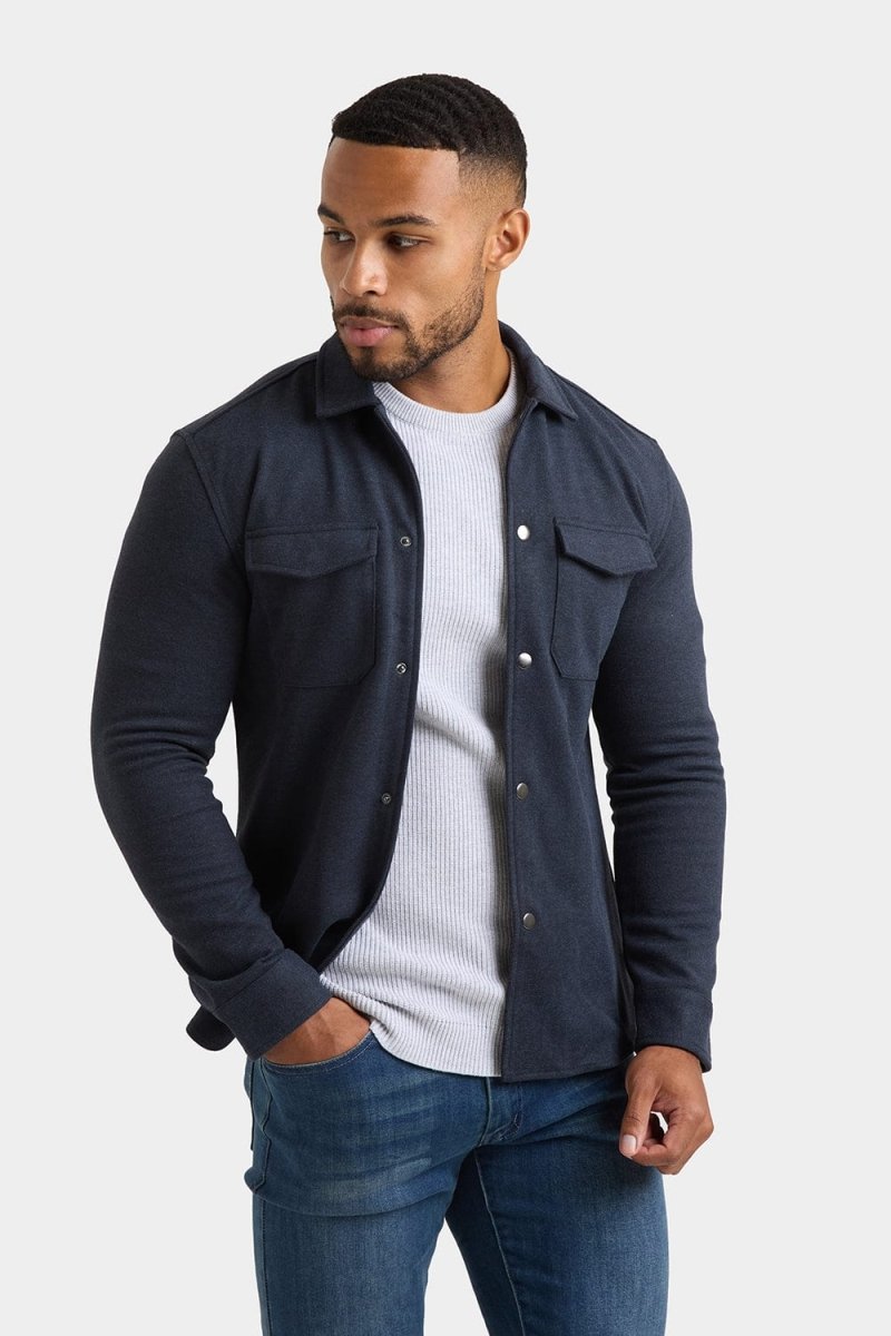 Herringbone Jersey Overshirt in Dark Steel - TAILORED ATHLETE - ROW