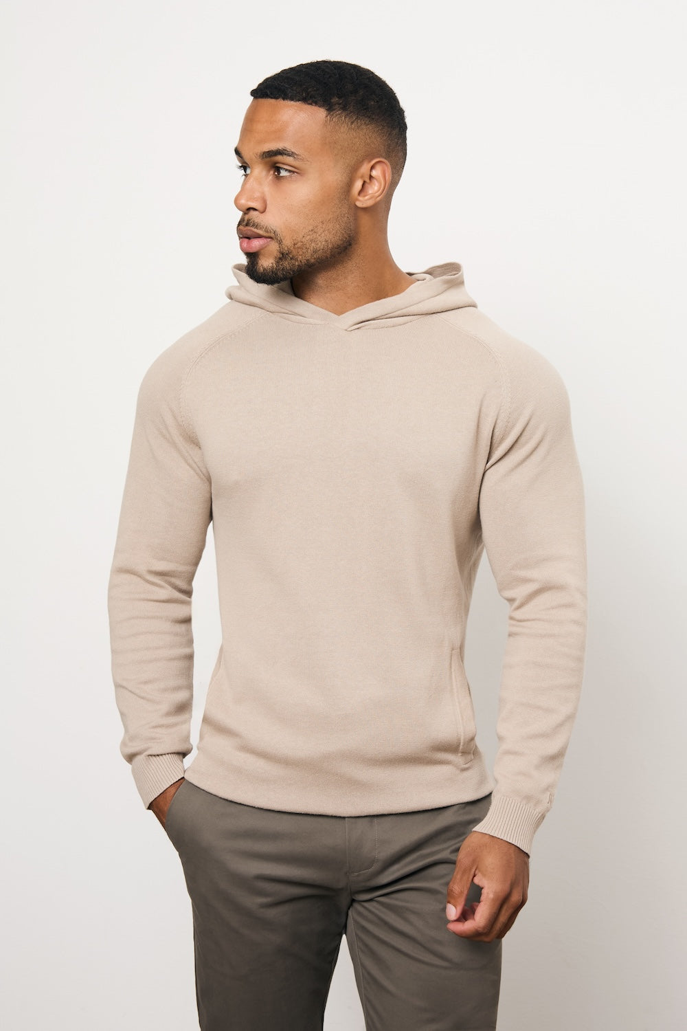 Pure Cotton Knitted Hoodie in Stone