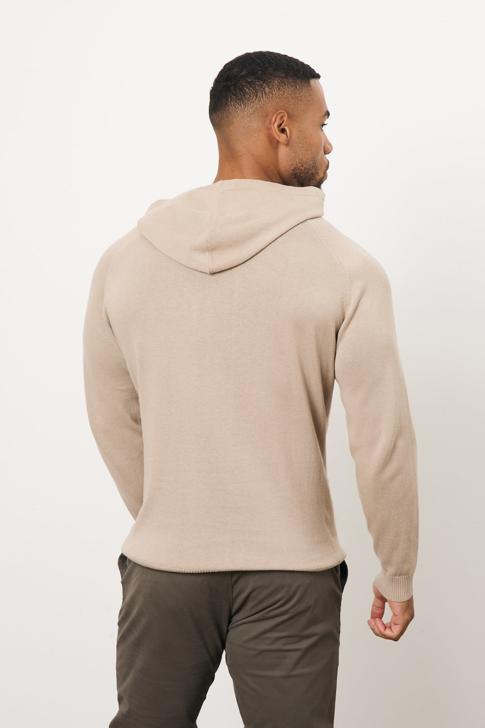Pure Cotton Knitted Hoodie in Stone