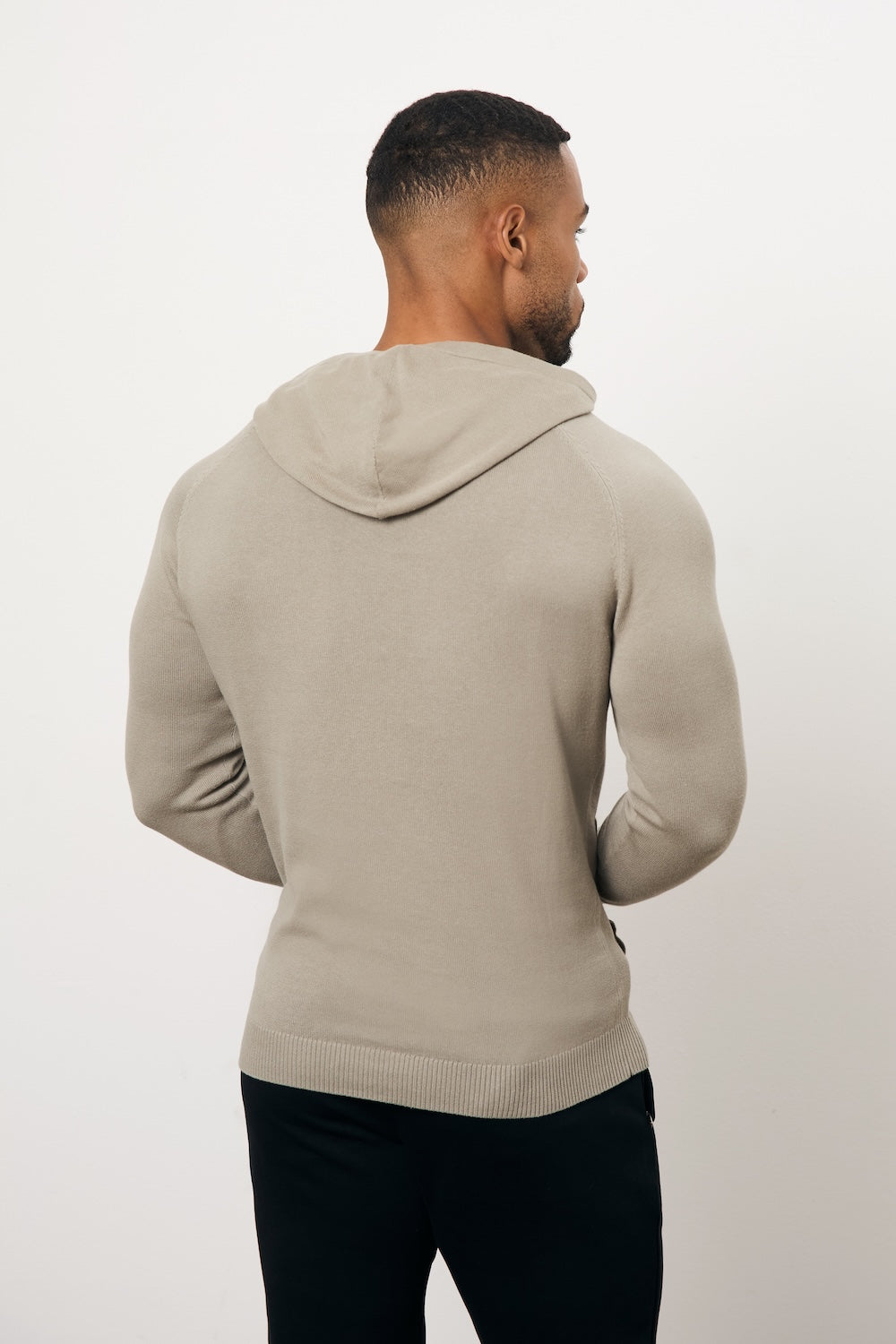 Pure Cotton Knitted Hoodie in Soft Khaki