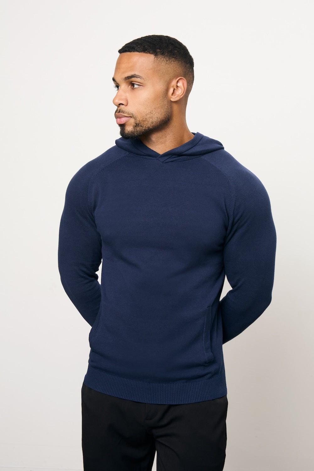 Pure Cotton Knitted Hoodie in Navy