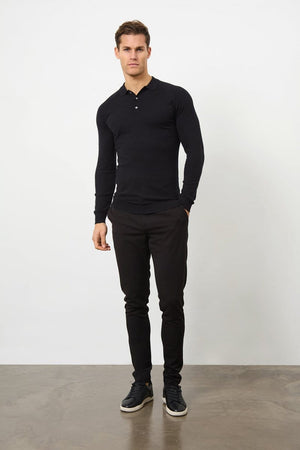Knitted Polo Shirt in Black - TAILORED ATHLETE - ROW