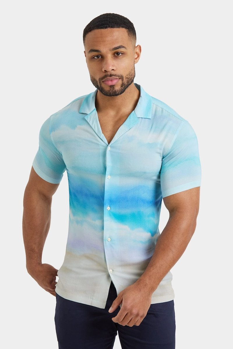 Printed Shirt in Light Blue Landscape - TAILORED ATHLETE - ROW