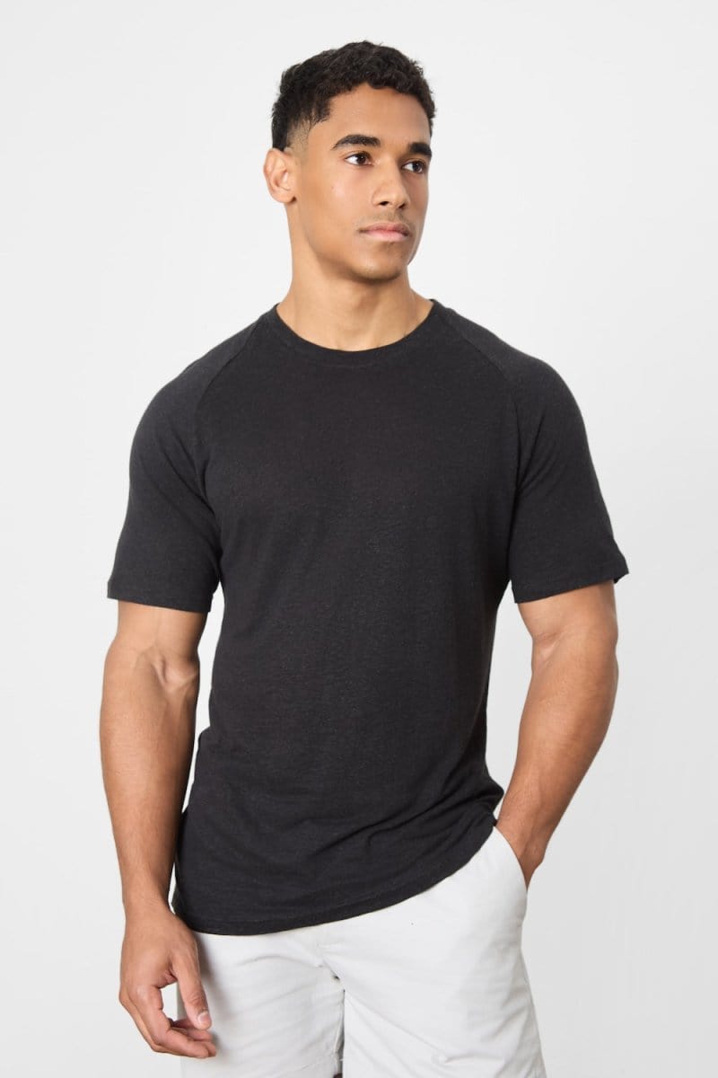 Linen Blend Knit Look T-shirt in Black - TAILORED ATHLETE - ROW