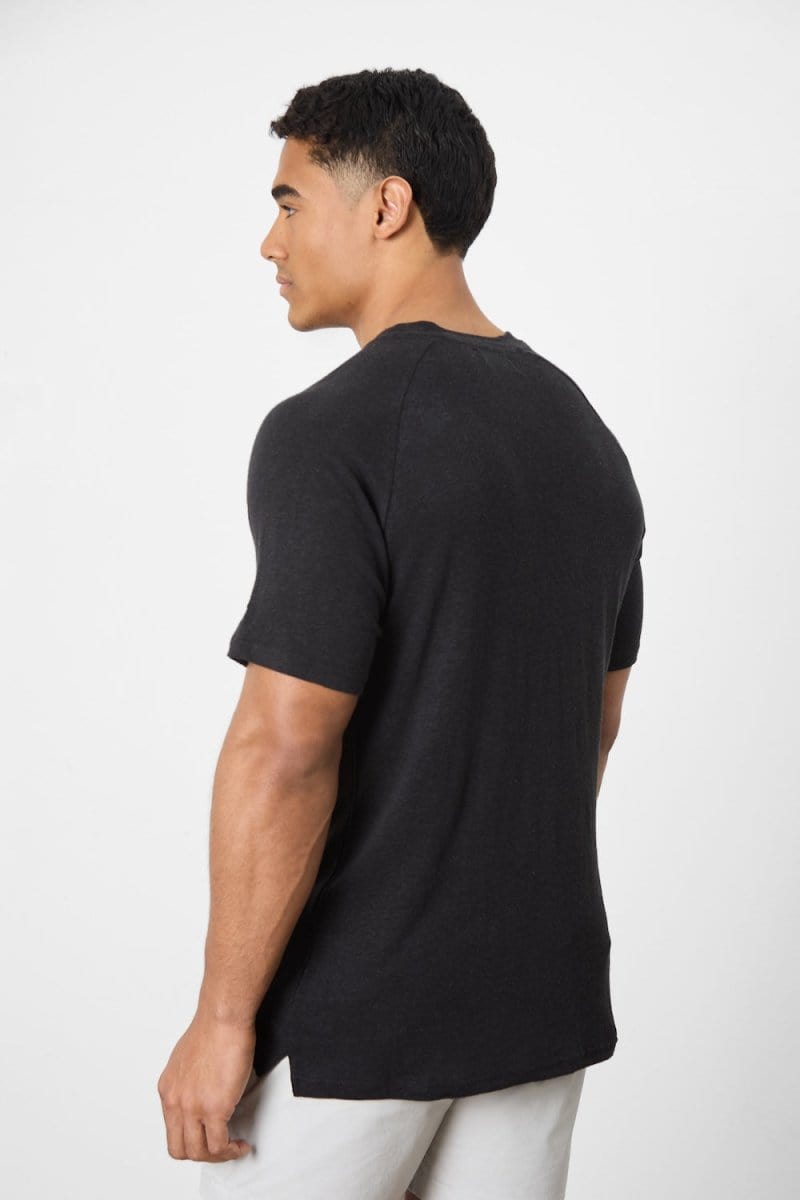 Linen Blend Knit Look T-shirt in Black - TAILORED ATHLETE - ROW