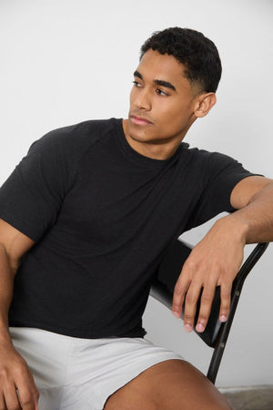Linen Blend Knit Look T-shirt in Black - TAILORED ATHLETE - ROW