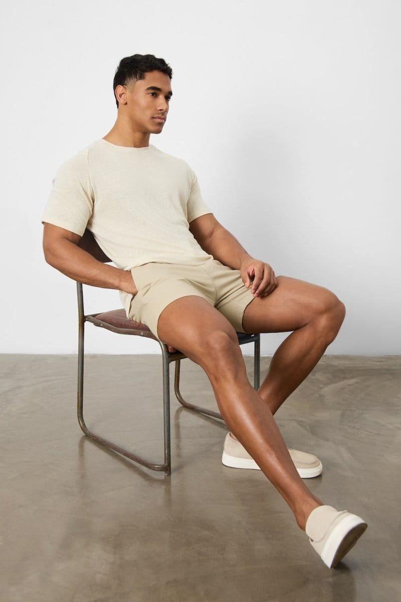 Linen Blend Knit Look T-shirt in Oatmeal - TAILORED ATHLETE - ROW