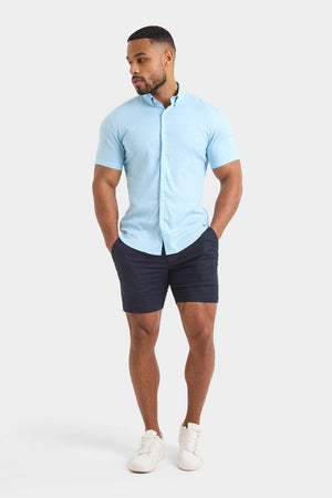 Short Sleeve Linen Blend Shirt in Light Blue - TAILORED ATHLETE - ROW