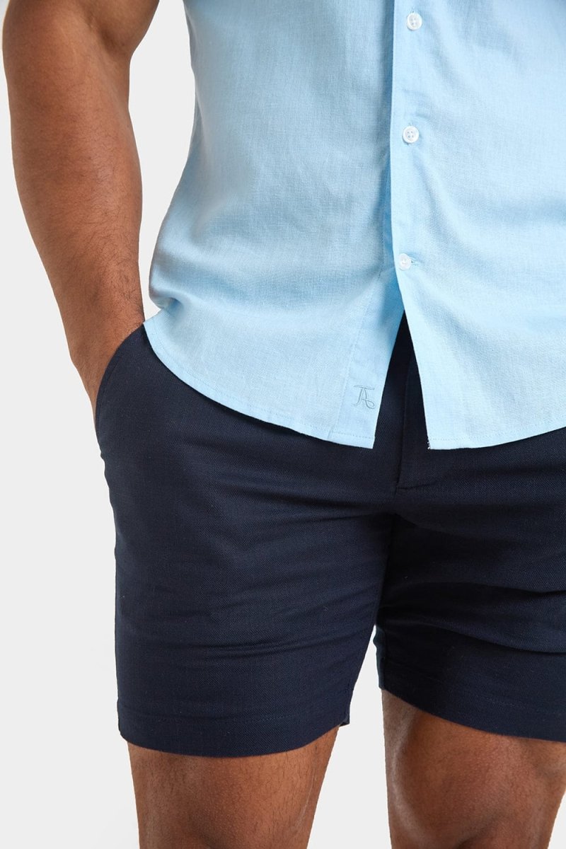 Short Sleeve Linen Blend Shirt in Light Blue - TAILORED ATHLETE - ROW