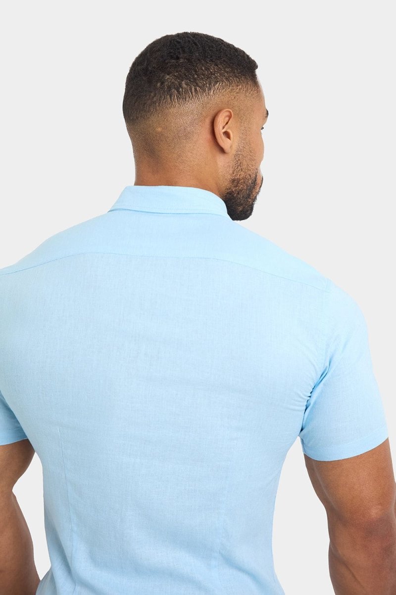 Short Sleeve Linen Blend Shirt in Light Blue - TAILORED ATHLETE - ROW