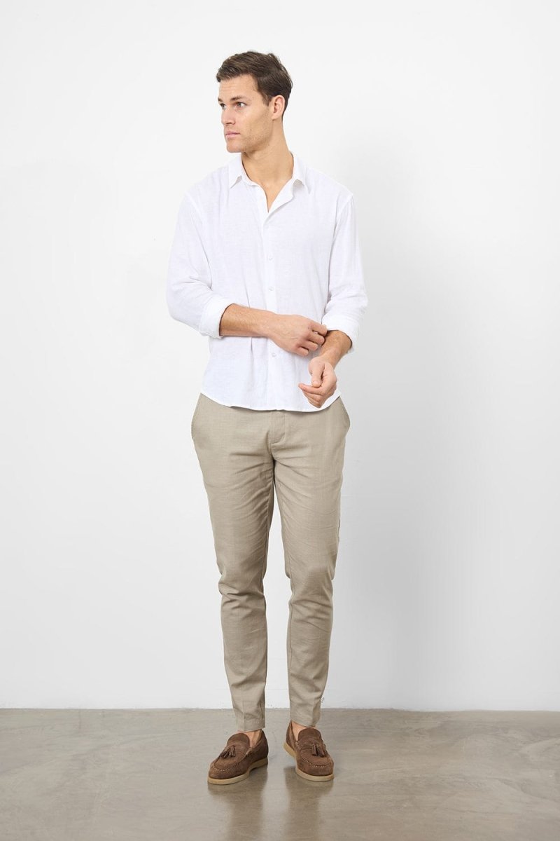 Linen Blend Button Through Shirt in White - TAILORED ATHLETE - ROW