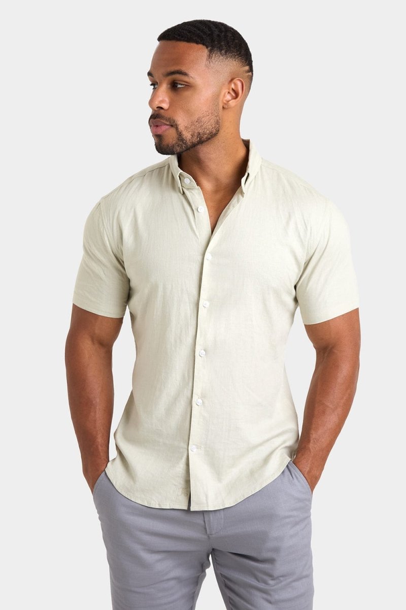 Short Sleeve Linen Blend Shirt in Soft Mint - TAILORED ATHLETE - ROW