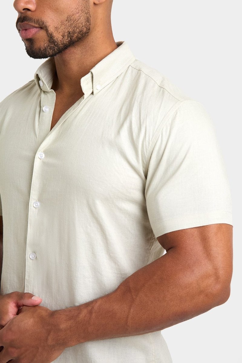 Short Sleeve Linen Blend Shirt in Soft Mint - TAILORED ATHLETE - ROW