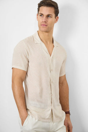 Printed Shirt in Neutral Chevron - TAILORED ATHLETE - ROW