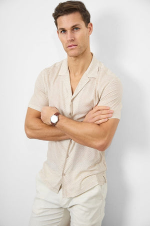 Printed Shirt in Neutral Chevron - TAILORED ATHLETE - ROW