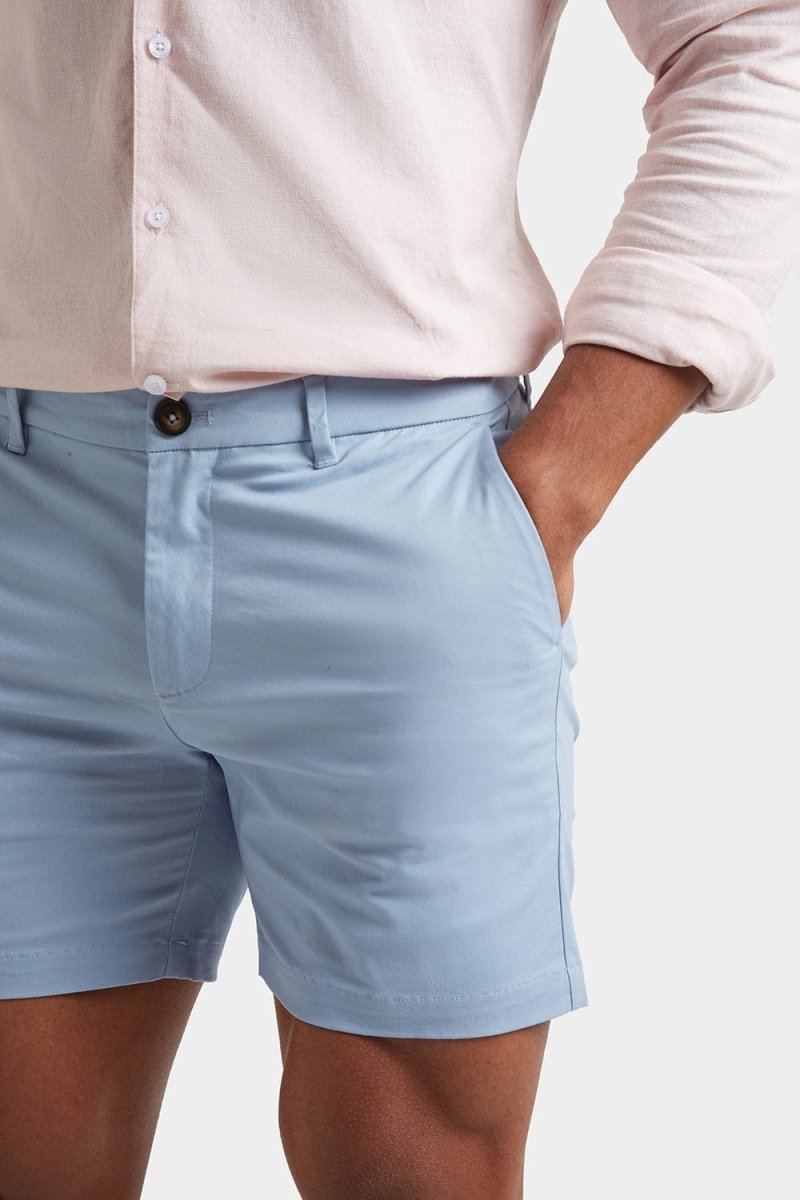 Muscle Fit Chino Shorts - Shorter Length in Soft Blue - TAILORED ATHLETE - ROW