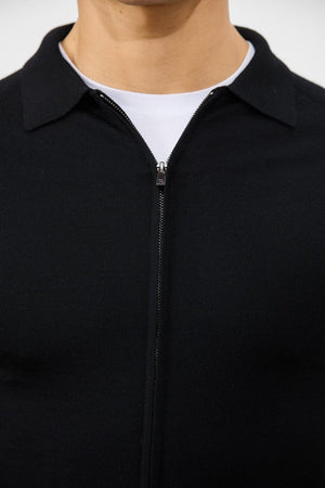 Merino Wool Full Zip Through Cardigan in Black - TAILORED ATHLETE - ROW