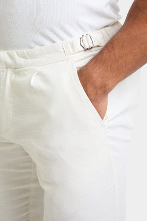 Linen Blend Cropped Pleated Trousers in Chalk - TAILORED ATHLETE - ROW