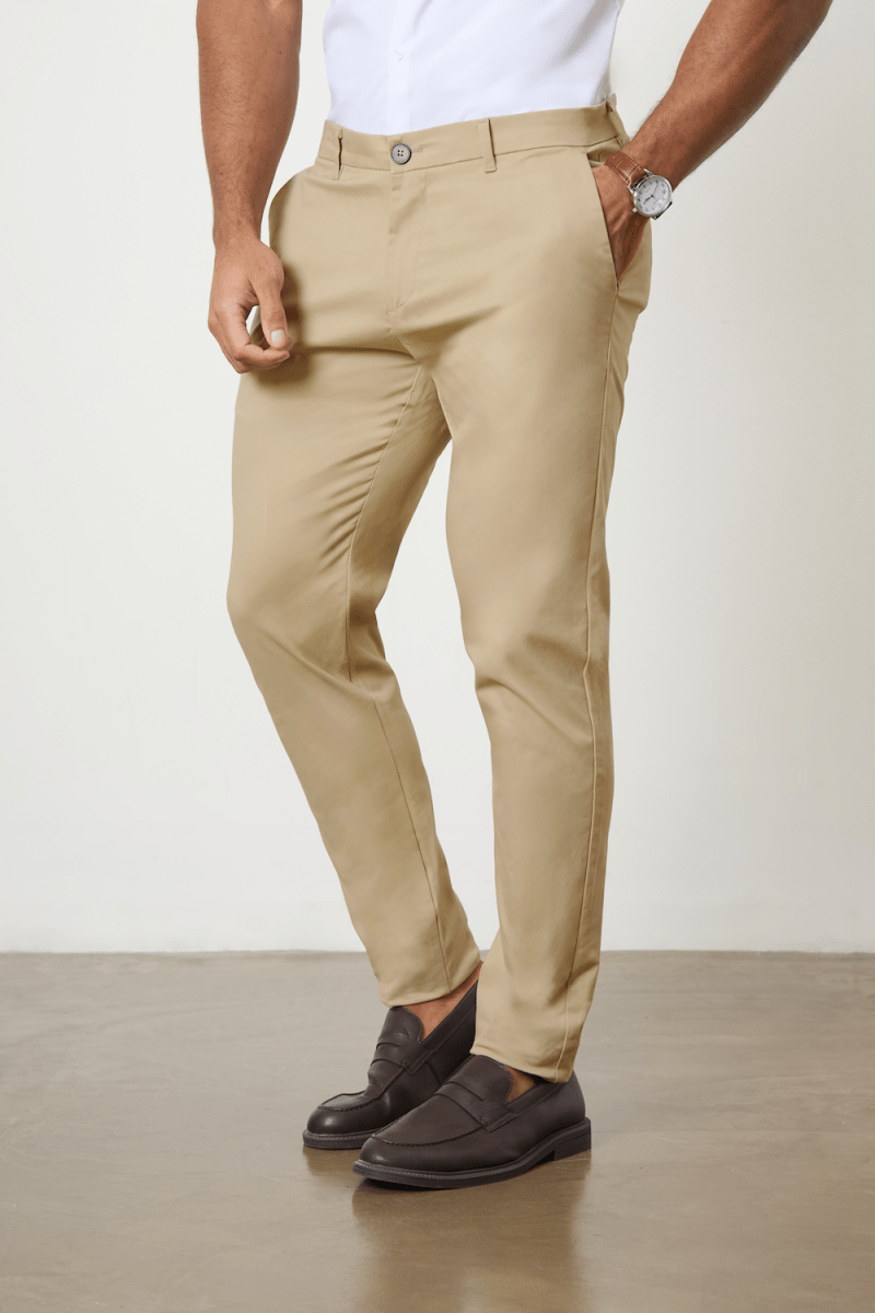 Muscle Fit Cotton Stretch Chino Trouser in Dark Stone - TAILORED ATHLETE - ROW