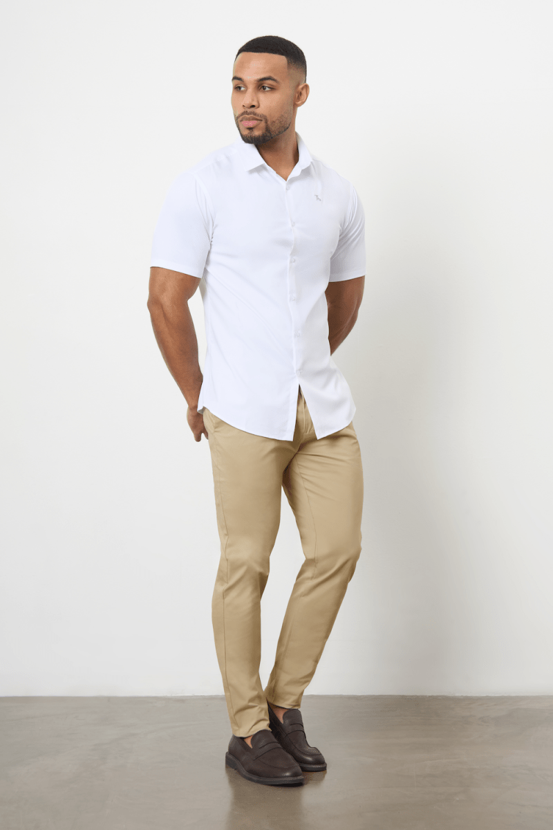 Muscle Fit Cotton Stretch Chino Trouser in Dark Stone - TAILORED ATHLETE - ROW