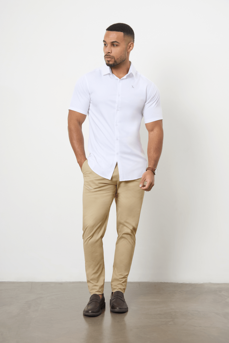 Muscle Fit Cotton Stretch Chino Trouser in Dark Stone - TAILORED ATHLETE - ROW