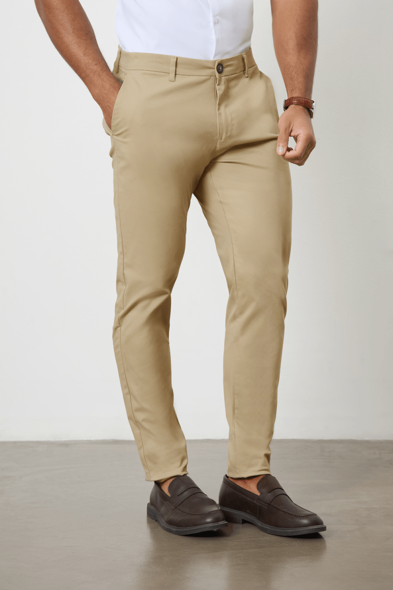 Muscle Fit Cotton Stretch Chino Trouser in Dark Stone - TAILORED ATHLETE - ROW