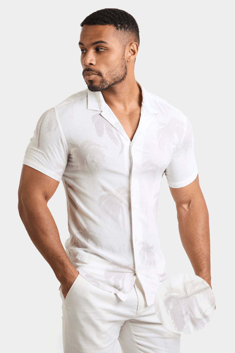 Printed Shirt in Stone Faded Palm - TAILORED ATHLETE - ROW