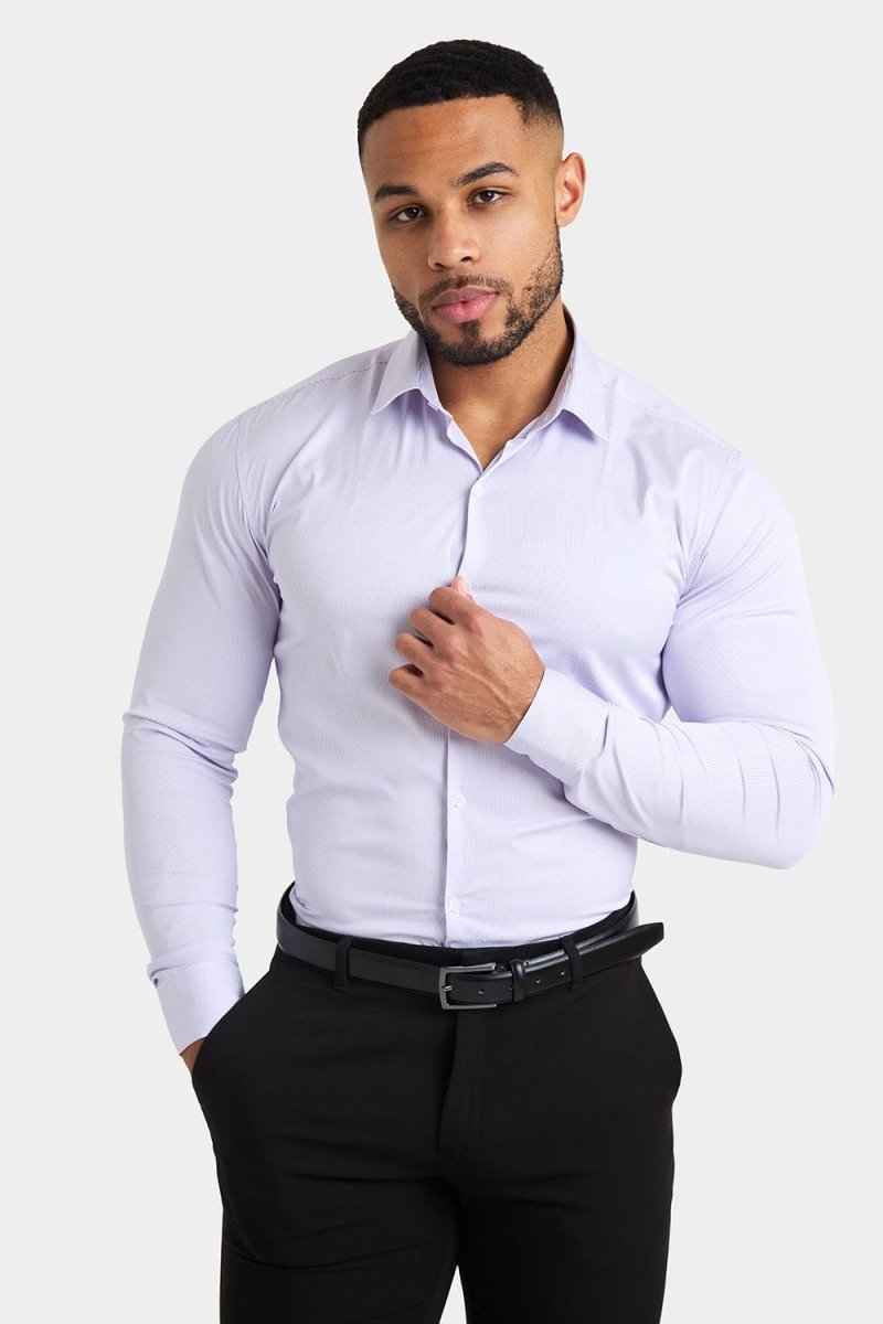 Performance Business Shirt in Lilac Fine Stripe - TAILORED ATHLETE - ROW