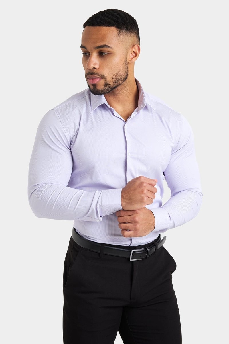 Performance Business Shirt in Lilac Fine Stripe - TAILORED ATHLETE - ROW