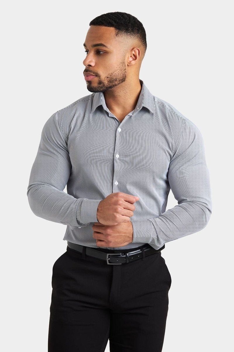 Performance Business Shirt in Navy Fine Stripe - TAILORED ATHLETE - ROW