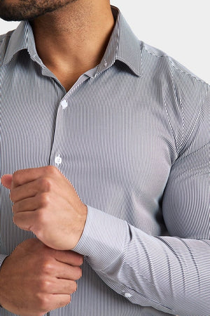 Performance Business Shirt in Navy Fine Stripe - TAILORED ATHLETE - ROW