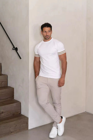 Tipped Fashion Fit T-Shirt in White/Stone
