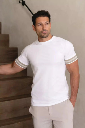 Tipped Fashion Fit T-Shirt in White/Stone