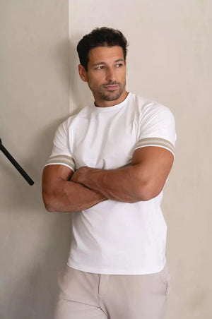 Tipped Fashion Fit T-Shirt in White/Stone