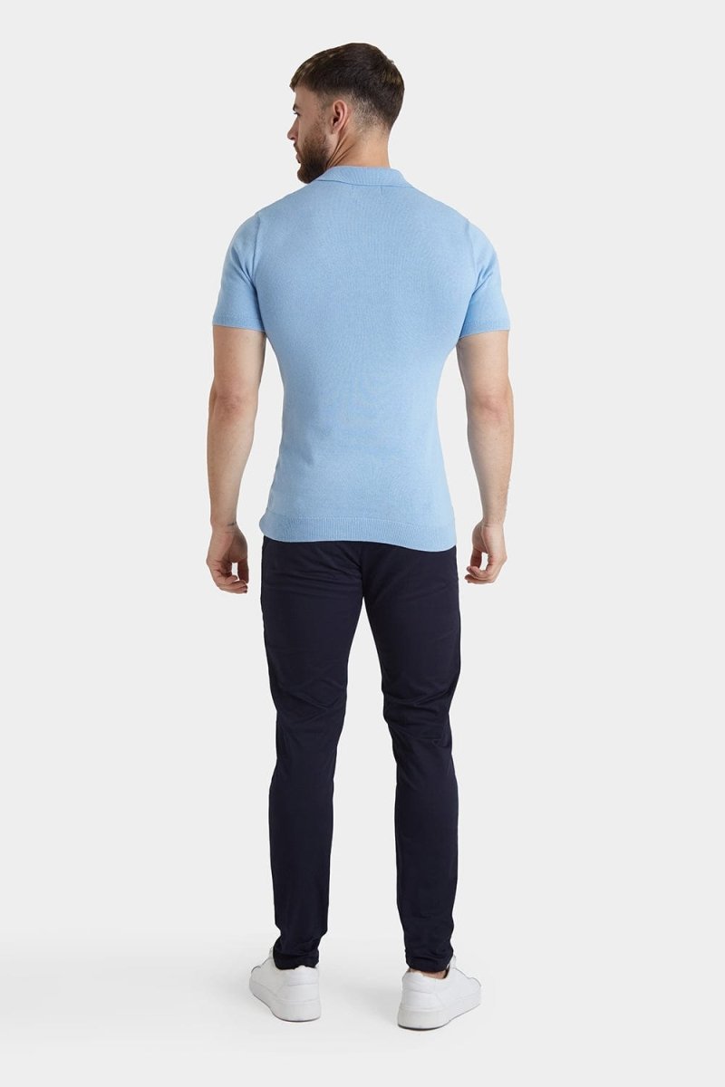 Ribbed Knitted Polo in Blue - TAILORED ATHLETE - ROW