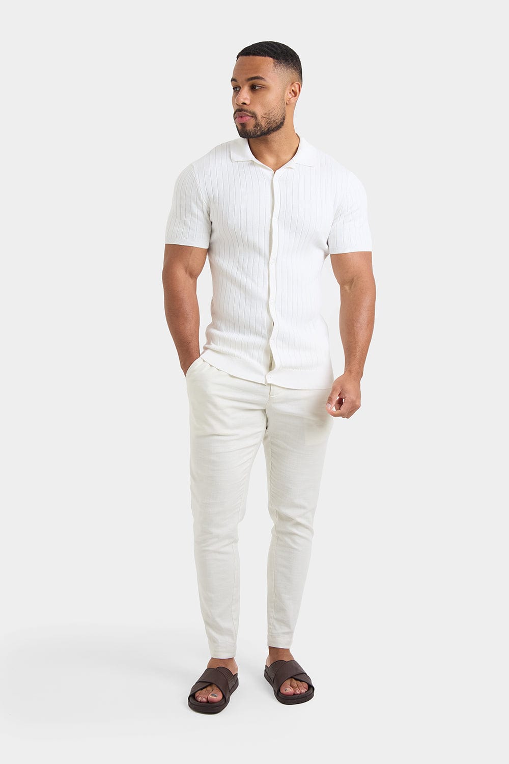 Ribbed Knitted Shirt in Ecru - TAILORED ATHLETE - ROW