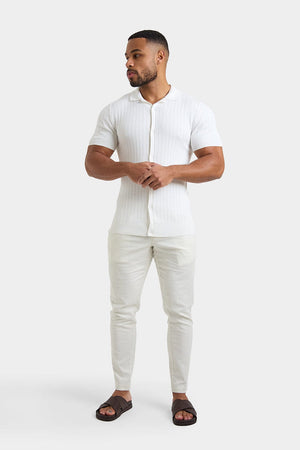 Ribbed Knitted Shirt in Ecru - TAILORED ATHLETE - ROW