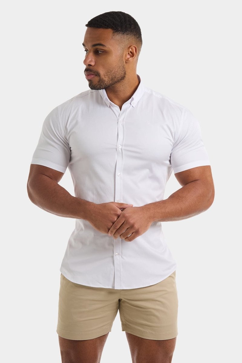 Muscle Fit Short Sleeve Signature Shirt in White - TAILORED ATHLETE - ROW