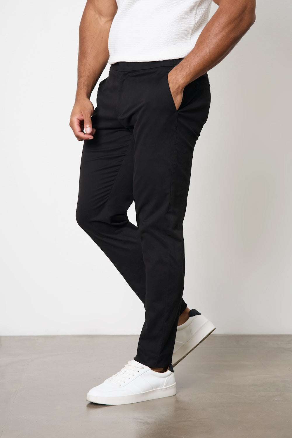 Smart Chino Side Adjuster Trousers in Black
