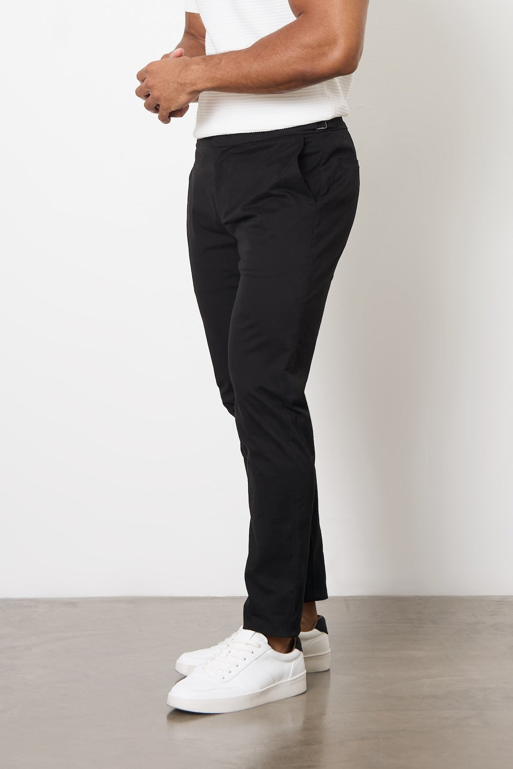 Smart Chino Side Adjuster Trousers in Black