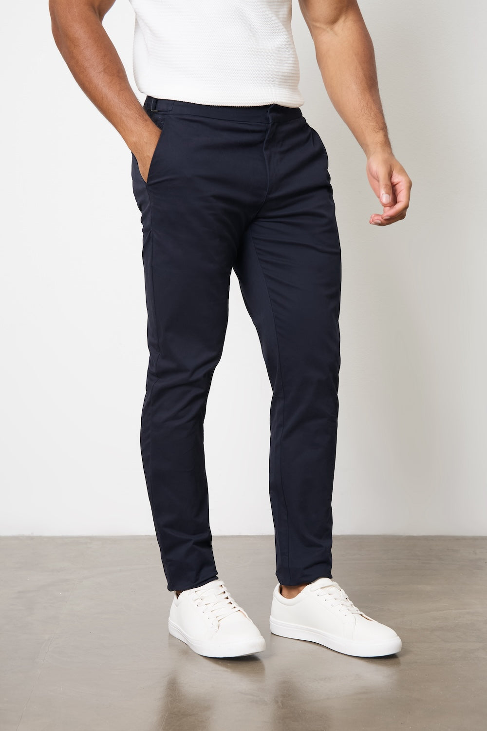 Smart Chino Side Adjuster Trousers in Navy