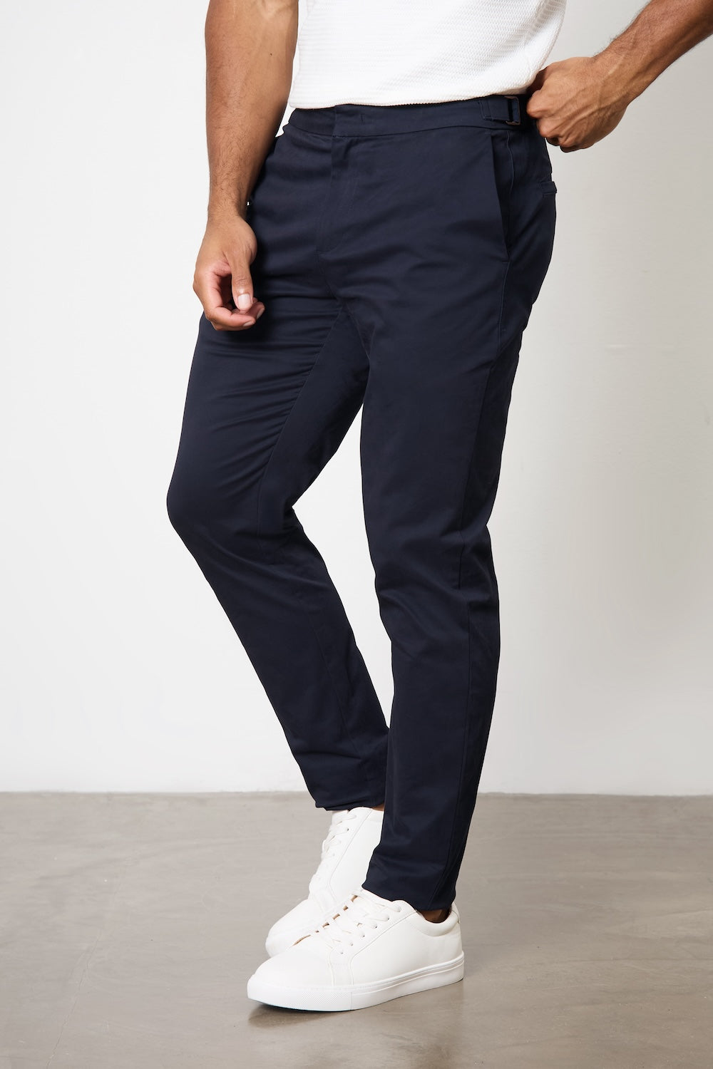 Smart Chino Side Adjuster Trousers in Navy