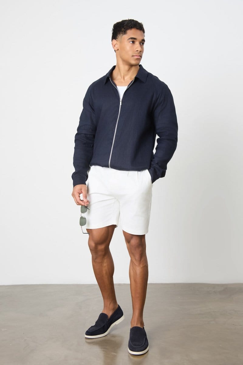 Smart Pleated Cotton Side Adjust Short in White - TAILORED ATHLETE - ROW